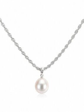 New Handmade Pearl Jewelry Silver Necklace Freshwater Pearl Drop Pendant 45cm